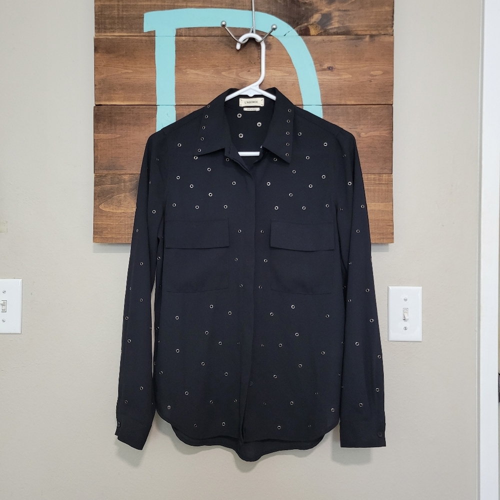 L’Agence Black Bruno Grommet Embellished Button Down BlouseSize Xs